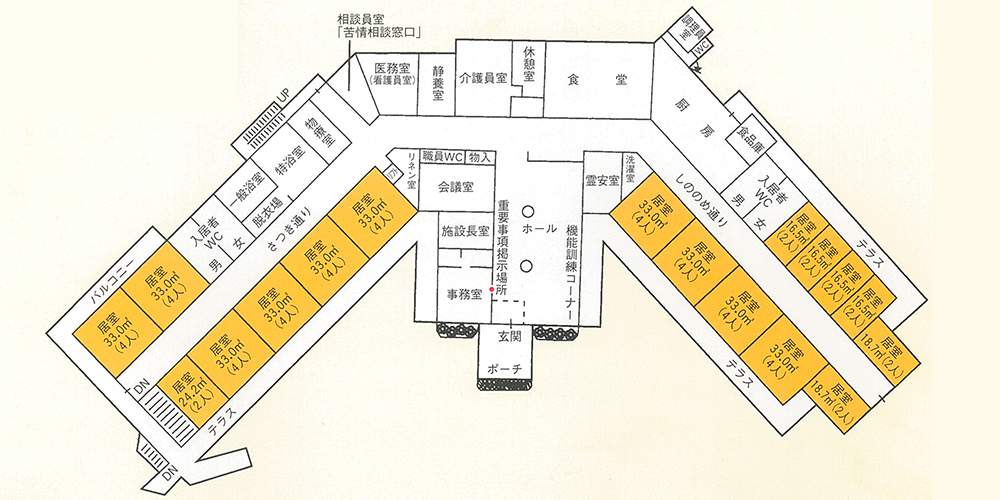 松山市の特養・第二権現荘フロアマップ